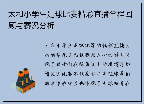 太和小学生足球比赛精彩直播全程回顾与赛况分析